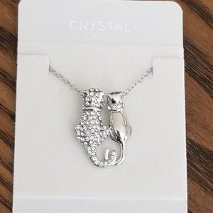 New Crystal Cats Necklace New Pendant SilverPlated